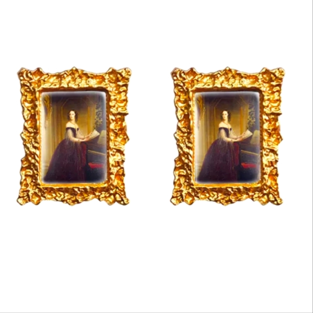 Beautiful Lady Portrait with glass finish earrings